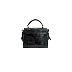 Saint Laurent Mini Cassandra Top Handle Croc-Embossed Calfskin Black
