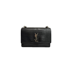 Saint Laurent Sunset Bag Croc-Embossed Calfskin Black