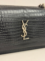 Saint Laurent Sunset Bag Croc-Embossed Calfskin Black