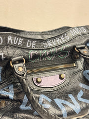 Balenciaga Small Graffiti City Bag Lambkin Black