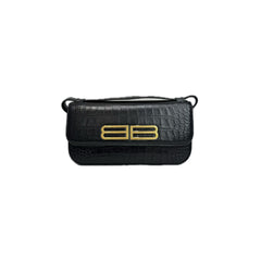 Balenciaga Gossip Shoulder Bag Croc-Embossed Calfskin Black