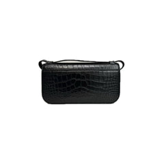 Balenciaga Gossip Shoulder Bag Croc-Embossed Calfskin Black