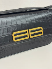 Balenciaga Gossip Shoulder Bag Croc-Embossed Calfskin Black