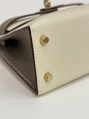 Hermes Mini Kelly II Sellier Craie / Gris Epsom STAMP U
