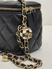 Chanel Pearl Crush Long Vanity Case Lambskin Black