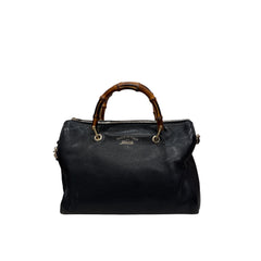 Gucci Bamboo Handle Boston Bag Calfskin Black