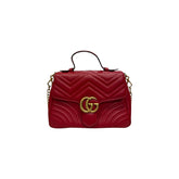 Gucci Top Handle Chevron Matelasse Bag Calfskin Red