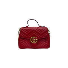 Gucci Top Handle Chevron Matelasse Bag Calfskin Red