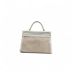 Hermes Kelly 35 Toile Clemence / Ecru White SQUARE F
