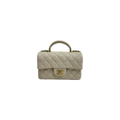 Chanel Mini Top Handle Rectangular Flap Caviar Beige