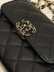 Chanel Top Handle Flap With Chain Caviar Black