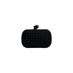 Bottega Veneta Knot Clutch Bag Handwoven Silk / Satin Black