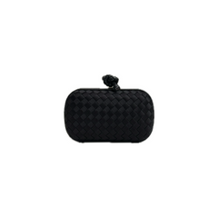 Bottega Veneta Knot Clutch Bag Handwoven Silk / Satin Black