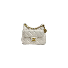 Chanel 23C Small Hobo Bag Shiny Calfskin White Brushed (Microchip)