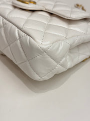 Chanel 23C Small Hobo Bag Shiny Calfskin White Brushed (Microchip)