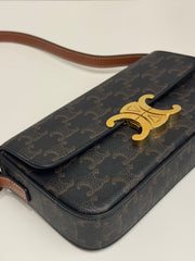 Celine Triomphe Shoulder Bag Triomphe Canvas / Calfskin Tan