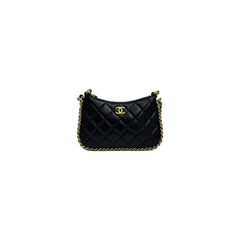 Chanel Chain Hobo Shoulder Bag Calfskin Black
