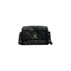 Chanel Logo Chain Flap Bag Lambskin Black