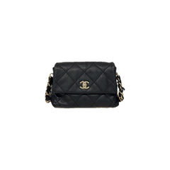 Chanel Logo Chain Strap Flap Bag Lambskin Black