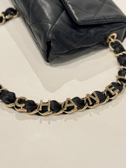 Chanel Logo Chain Strap Flap Bag Lambskin Black