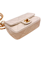 Chanel Mini Flap Bag with Pearls Lambskin White