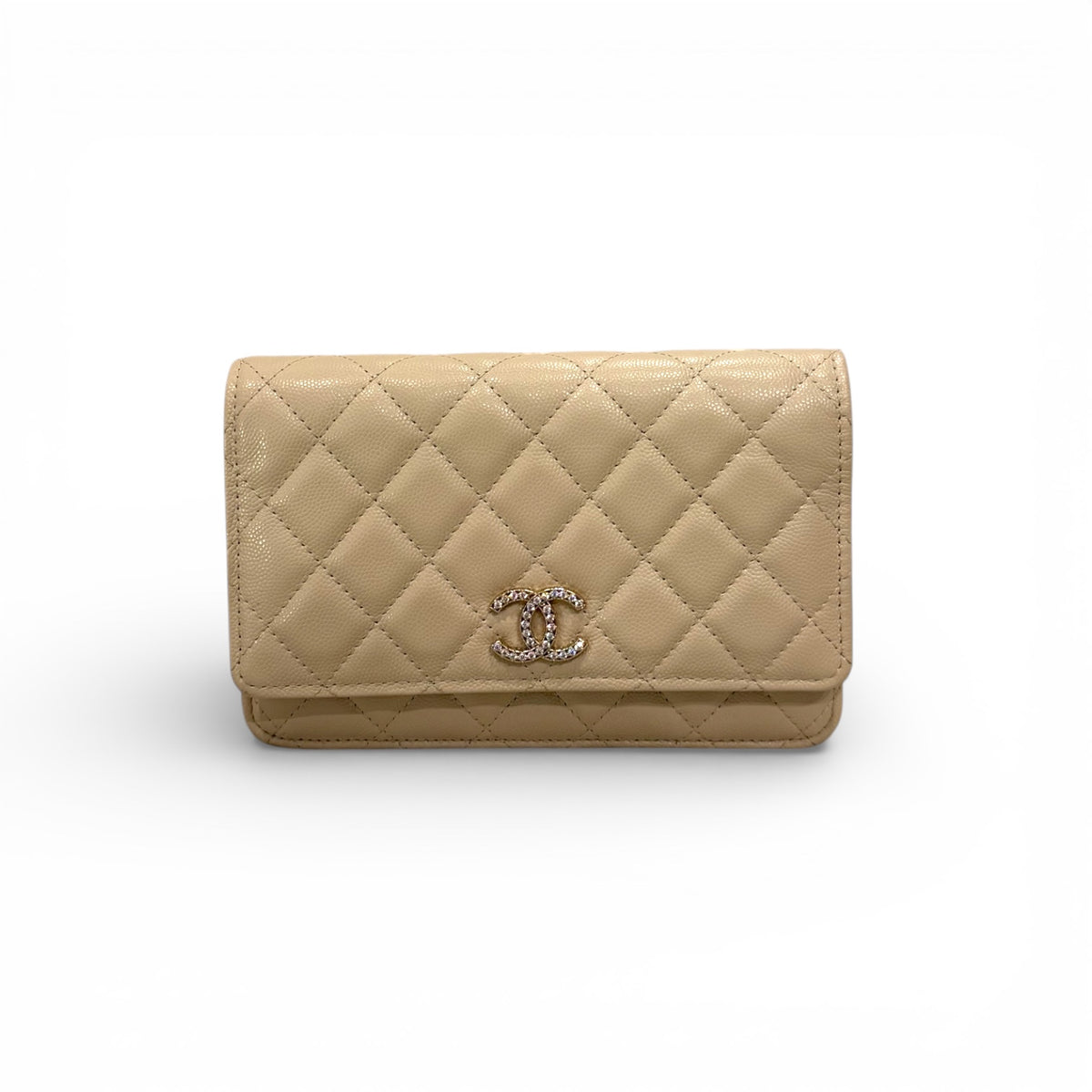 Chanel Single Flap Wallet On Chain Caviar Beige