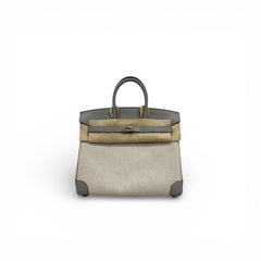 Hermes Birkin 25 Toile Swift / Ecru-Bleu Glacier STAMP K