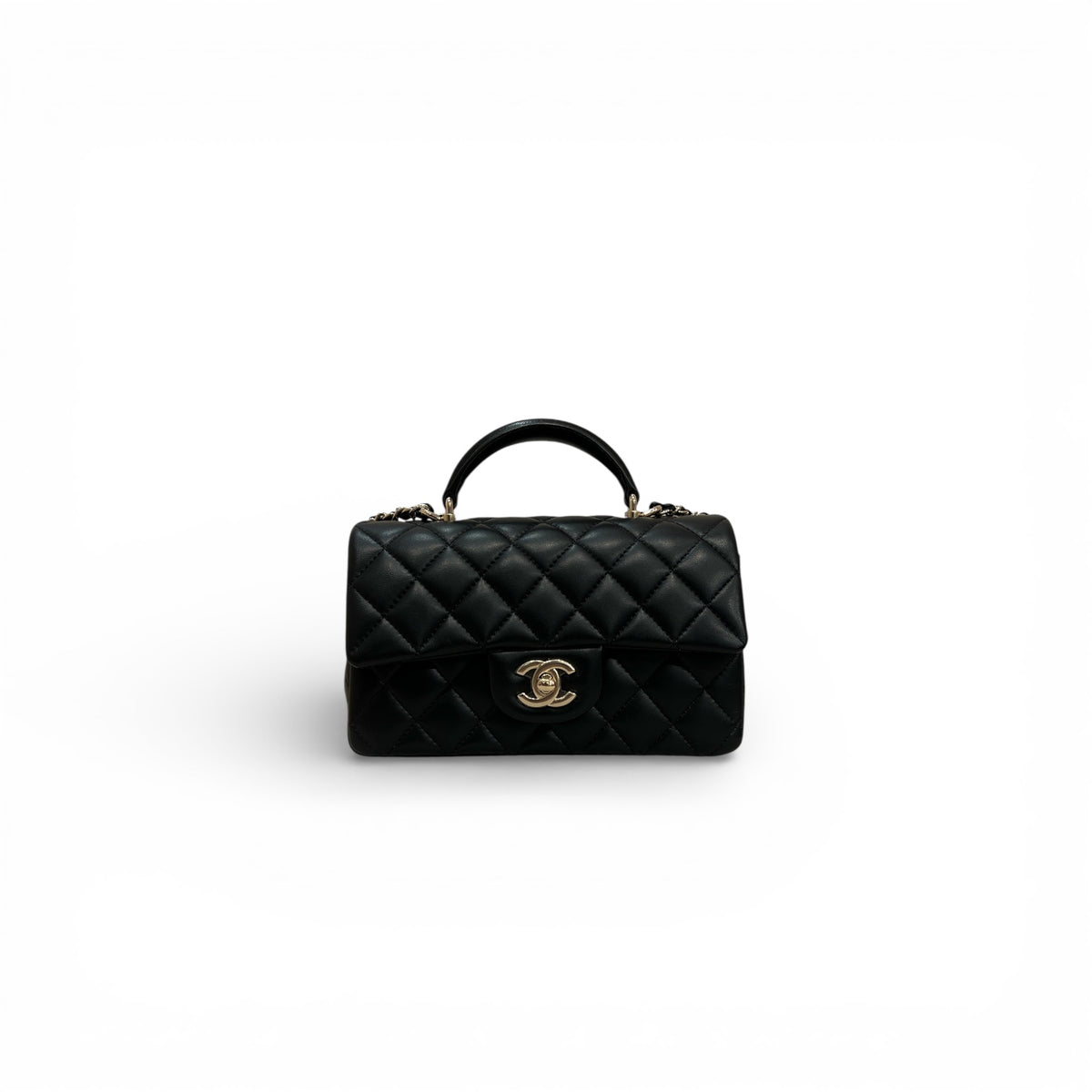 Chanel Top Handle Mini Rectangular Flap Bag Lambskin Black (Microchip)