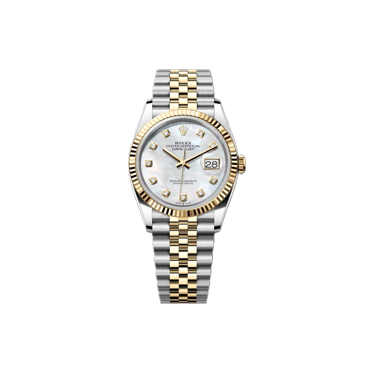 Rolex Datejust 36mm White mother-of-pearl set with diamonds