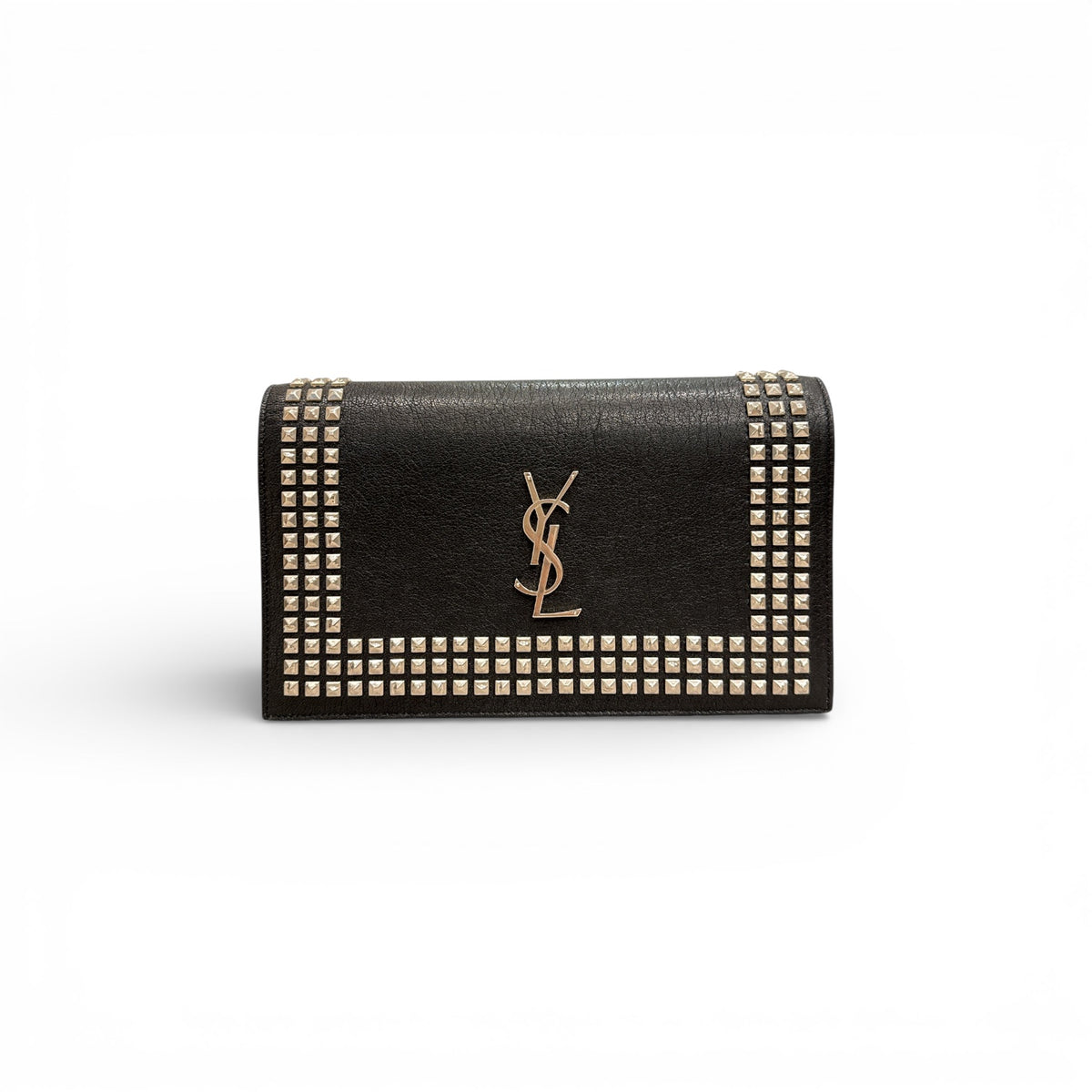 YSL Saint Laurent Studded Clutch Bag Calfskin Black