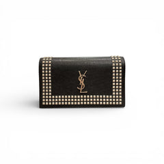 YSL Saint Laurent Studded Clutch Bag Calfskin Black