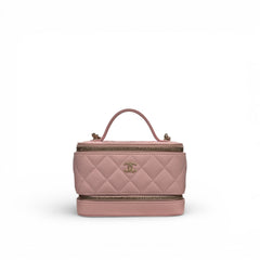 Chanel Top Handle Vanity Case Calfskin Pink