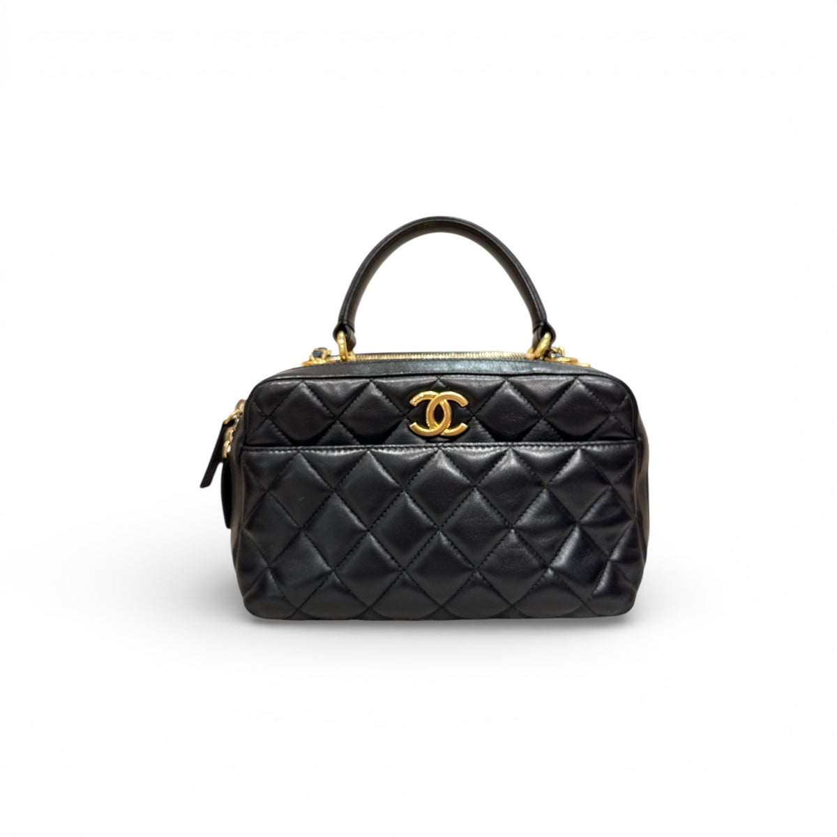 Chanel Trendy CC Top Handle Bowling Bag Lambskin Black