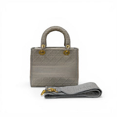 Dior Medium Lady D-Lite Bag Cannage Embroidery Grey