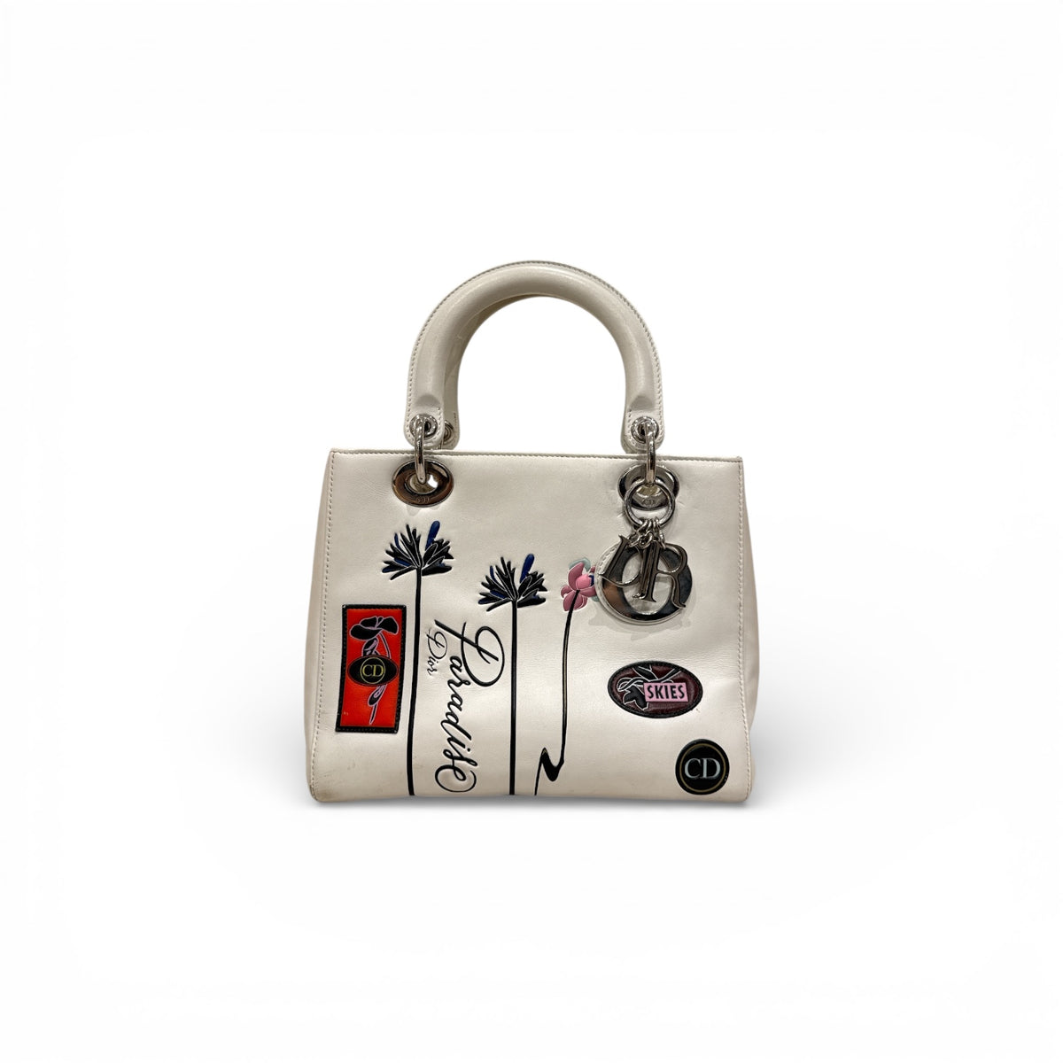 Dior Medium Lady Dior Bag Embossed Calfskin White