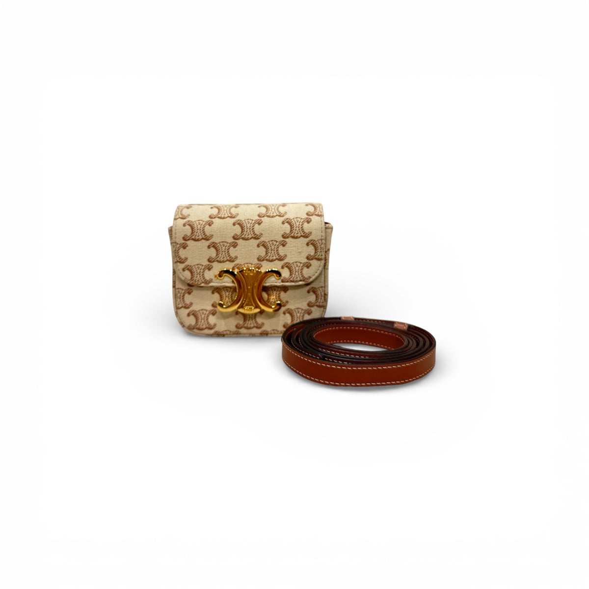 Celine Mini Claude Bag Triomphe Canvas / Calfskin White