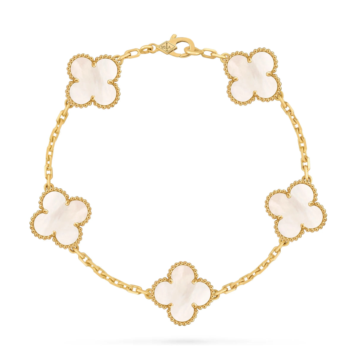 Van Cleef & Arpels Vintage Alhambra Bracelet, 5 Motifs, White Mother of Pearl, Yellow Gold
