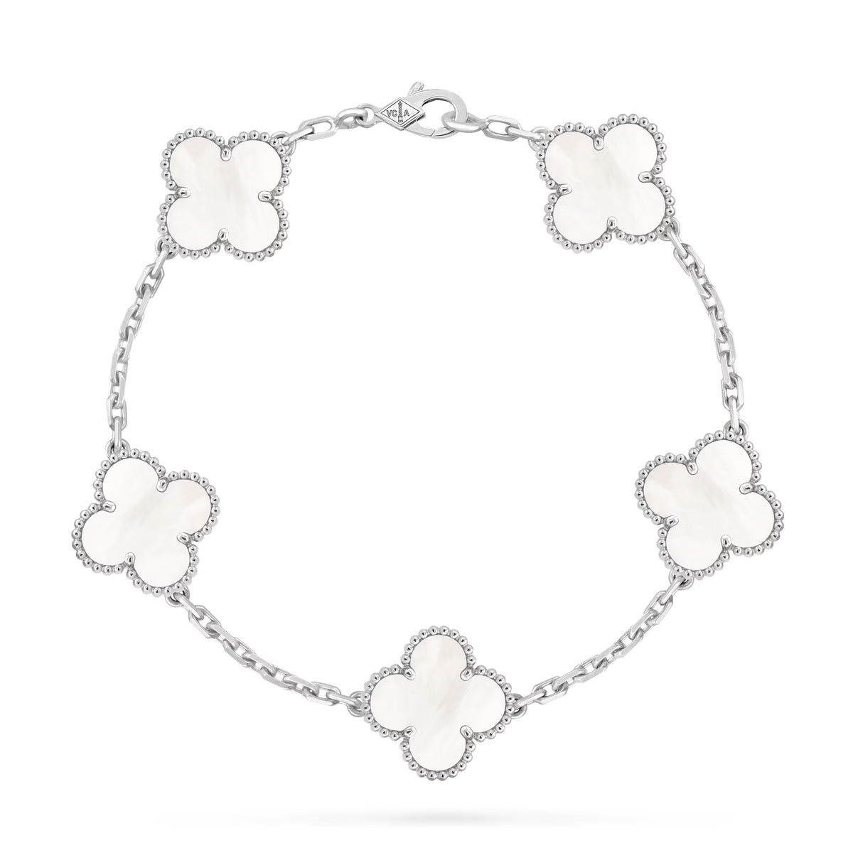 Van Cleef & Arpels Vintage Alhambra Bracelet, 5 Motifs, White Mother of Pearl, White Gold
