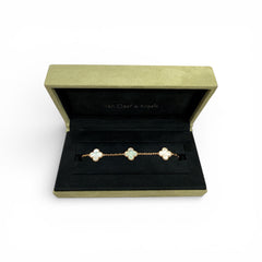 Van Cleef & Arpels Vintage Alhambra Bracelet, 5 Motifs, White Mother of Pearl, Yellow Gold