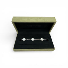 Van Cleef & Arpels Vintage Alhambra Bracelet, 5 Motifs, White Mother of Pearl, White Gold