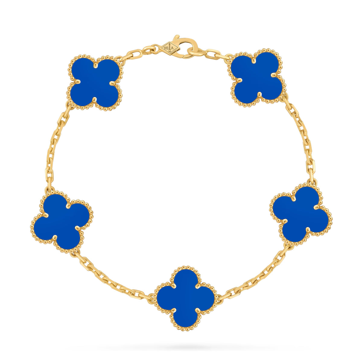 Van Cleef & Arpels Vintage Alhambra Bracelet, 5 Motifs, Agate, Yellow Gold