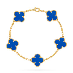 Van Cleef & Arpels Vintage Alhambra Bracelet, 5 Motifs, Agate, Yellow Gold
