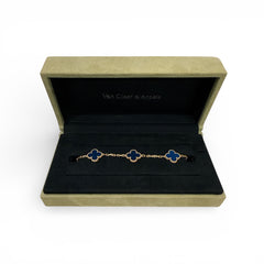 Van Cleef & Arpels Vintage Alhambra Bracelet, 5 Motifs, Agate, Yellow Gold