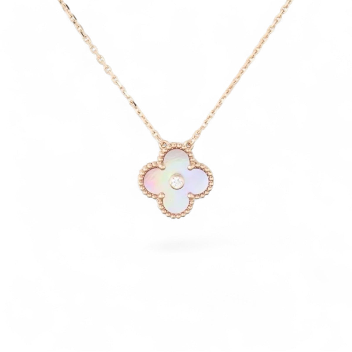 Van Cleef & Arpels Vintage Alhambra Pendant, Pink Mother-of-Pearl / Diamond, Rose Gold