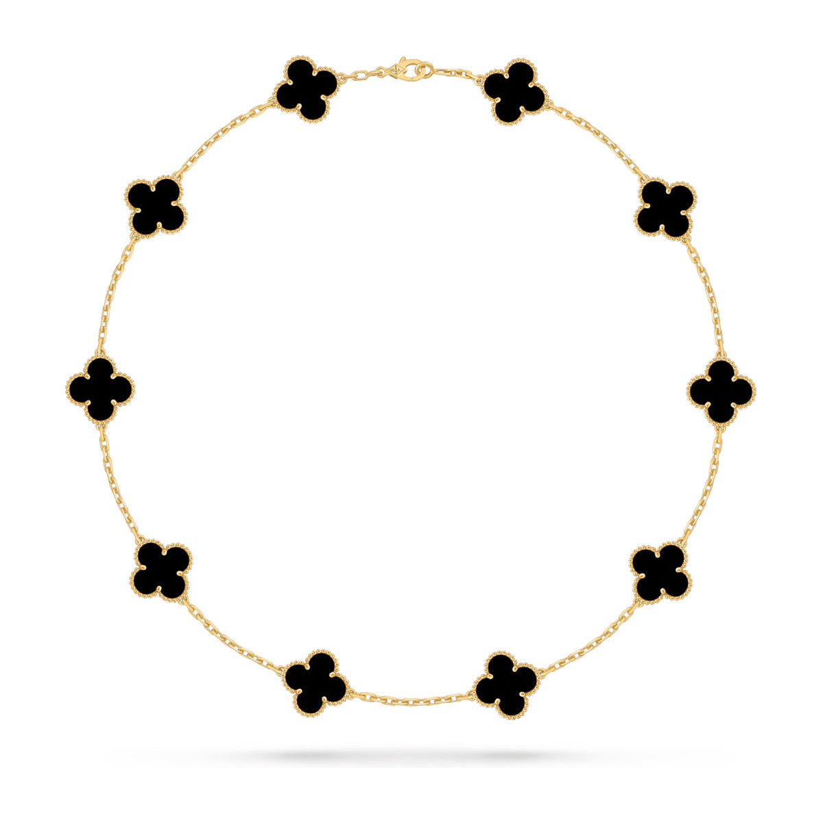 Van Cleef & Arpels Vintage Alhambra Necklace, 10 Motifs, Onyx, Yellow Gold