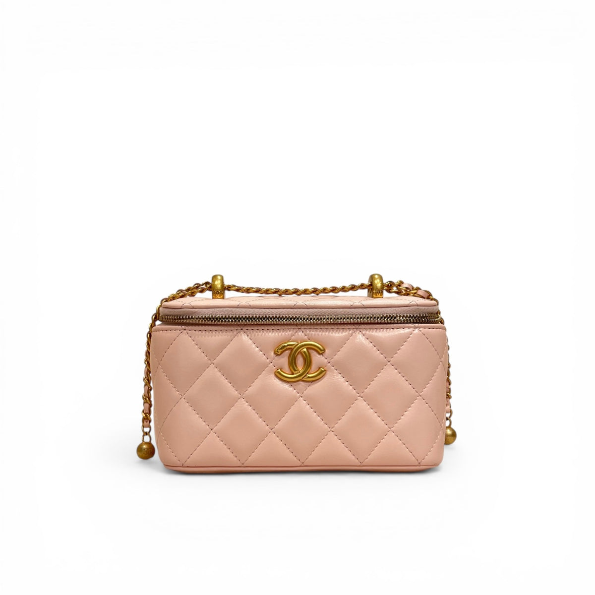 Chanel Vanity Case With Double Bead Chain Lambskin Pink