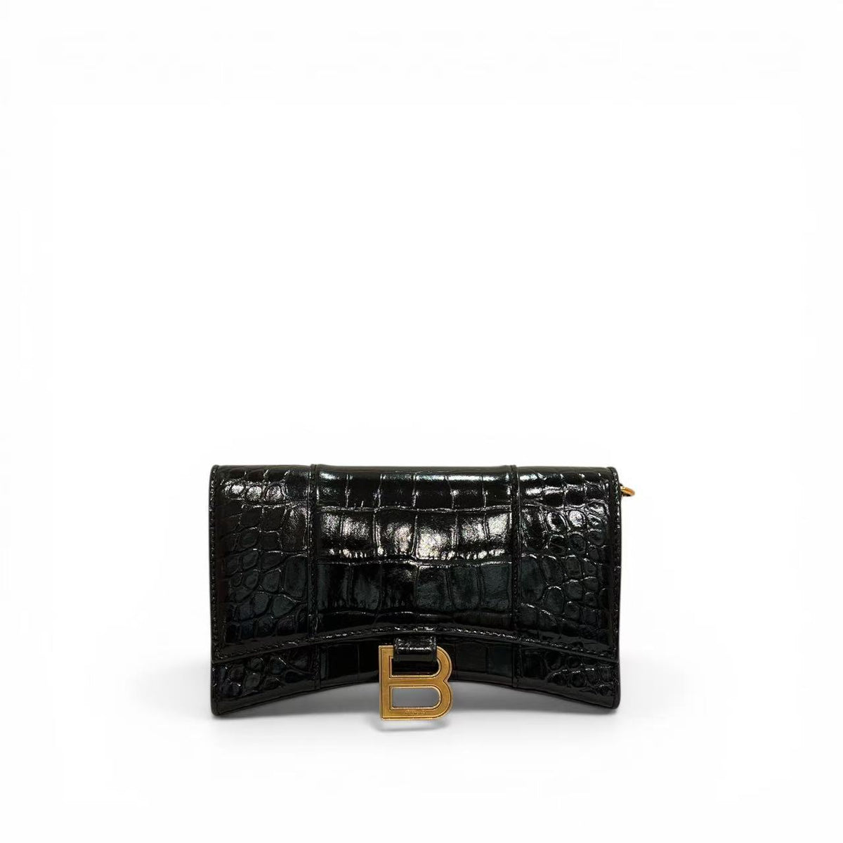 Balenciaga Hourglass Wallet on Chain Embossed Calfskin Black