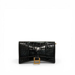 Balenciaga Hourglass Wallet on Chain Embossed Calfskin Black