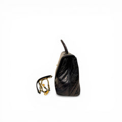 Chanel Large Coco Handle Chevron Calfskin Black