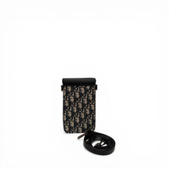 Dior Oblique Jacquard Vertical Phone Pouch with Leather Trim